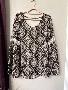 #809 Bo Bel Long Sleeve Boho Sheer Top Size Large